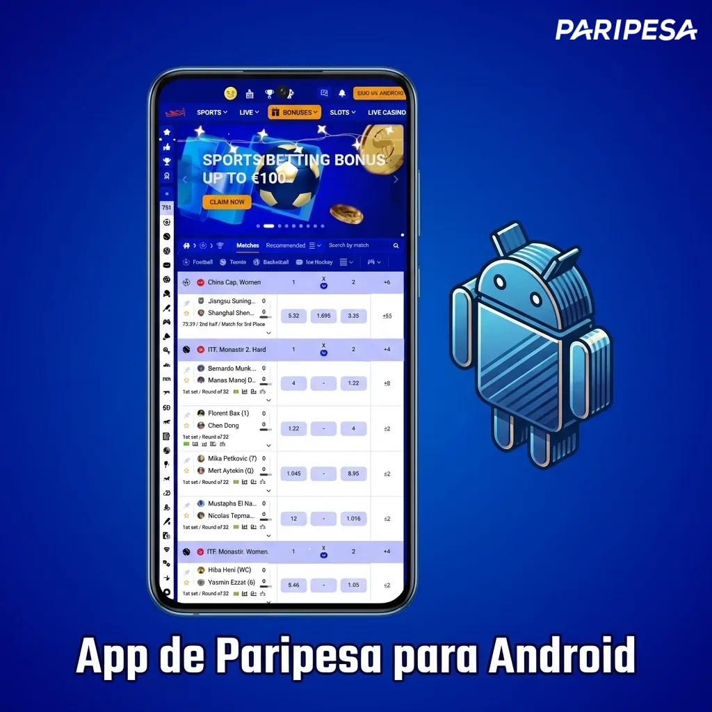 Paripesa Android app interface showing sports betting and casino gaming options on mobile device