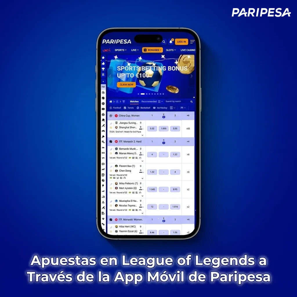 Paripesa mobile app interface showing League of Legends betting options and markets in Chile