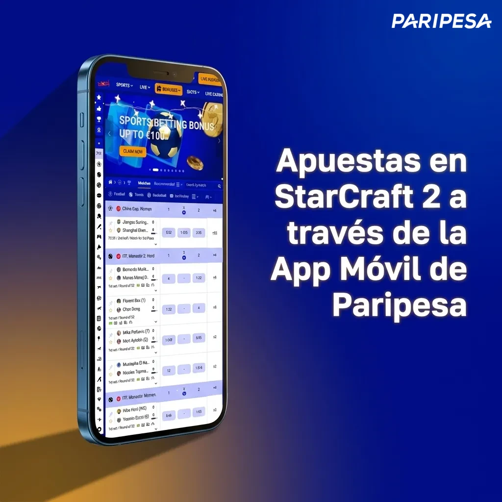 Paripesa mobile app interface showing StarCraft 2 esports betting options and navigation menu
