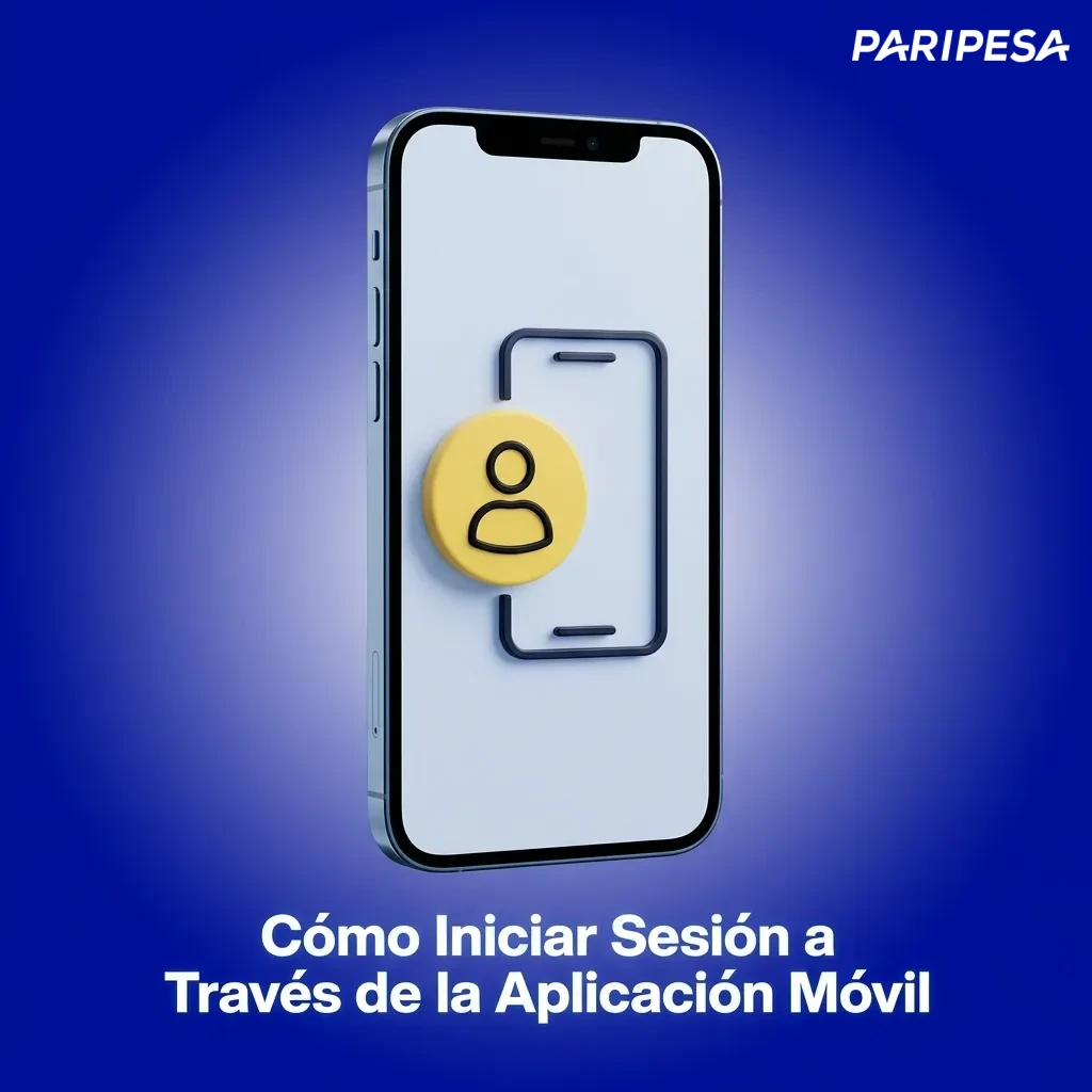 Pasos para iniciar sesión en la aplicación móvil Paripesa mostrando campos de entrada y botón de acceso