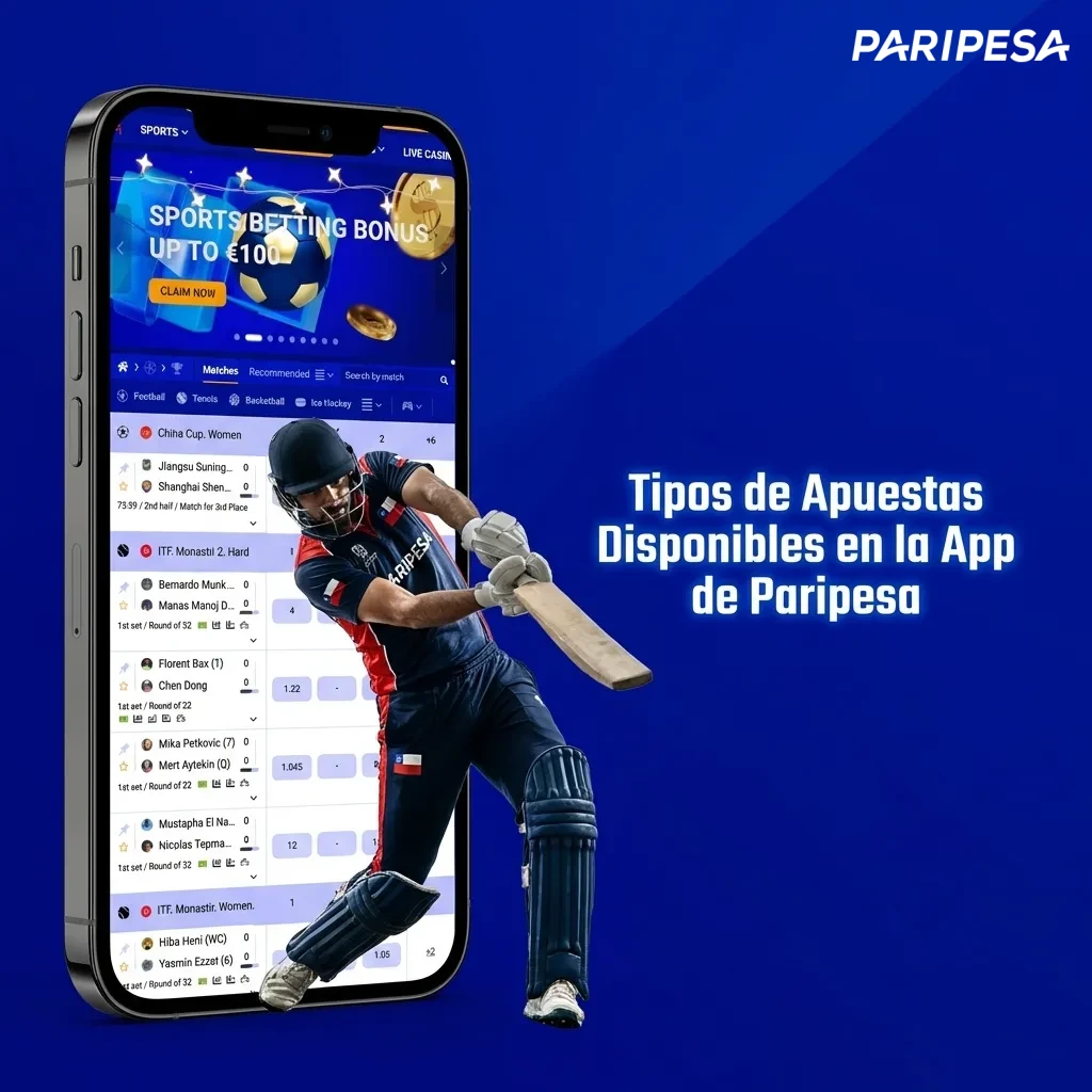 Paripesa app betting types interface showing simple, combined, system, line, and live betting options